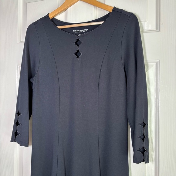 Soft Surroundings Black Dress Medium Eyelet Diamond Long Sleeve Modest Event - Picture 4 of 9